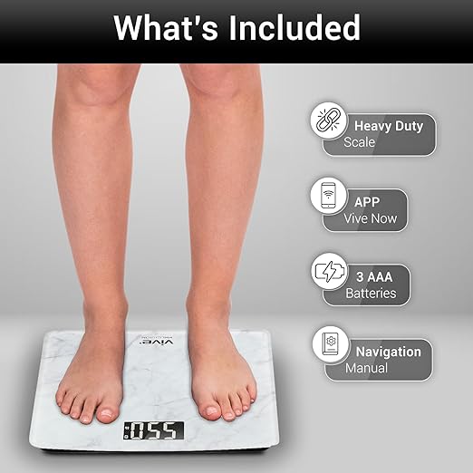 Vive Smart Body Weight Scale (550lbs Capacity) - Heavy Duty Bariatric Digital Scale for BMI - Plus Size Large Display - Bathroom Device for Health Extra Wide Base &amp Smartphone Connectivity