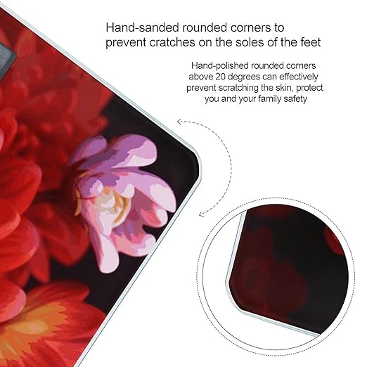 Red Beautiful Flower Weight Scale Digital Electronic Scales Bathroom Scale Larg LCD Backlight Display High Precisio MeasurementsTempered Glass