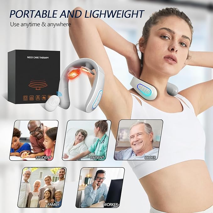 Neck Massager for Pain Relief with Heat Portable Electric Pulse Deep Tissue Trigger Point Cervical Massager for Women Men Gifts