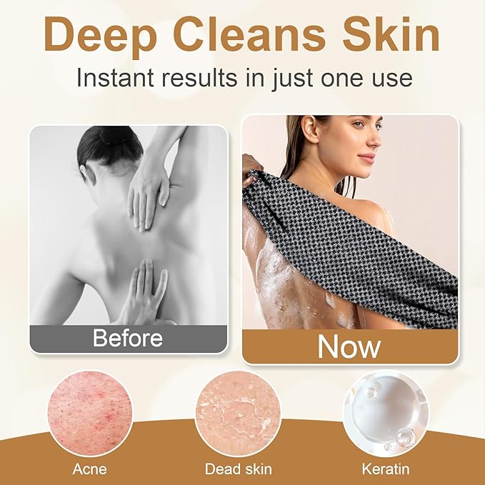 Blissal Exfoliating Shower Towel Premium Microfiber Scrub Towel Quick-Drying Durable &amp Gentle 2-in-1 Exfoliatings Towels-Body Scrubber with 2 Sides for All Skin Types (Black+Pink)