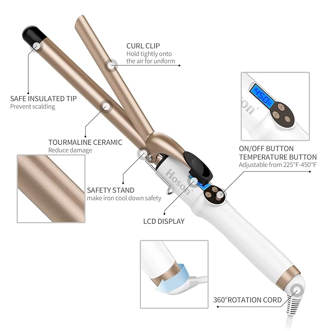 3/4 Inch Curling Iron Professional Ceramic Tourmaline Curl Wand Barrel Hair Curler Iron for Short HairGlove Include Glove Include Gold