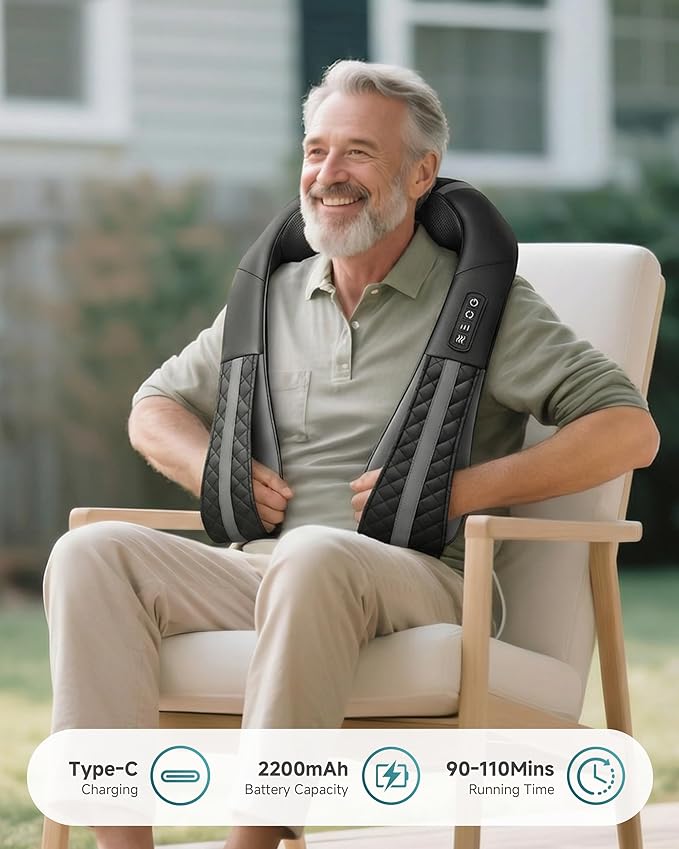 Snailax Cordless Neck Massager with Heat Rechargeable Shiatsu Neck Back Massager for Pain Relief Deep Tissue 4D Knead Shoulder Massager Pillow Gifts/Presents for Mom Dad Black