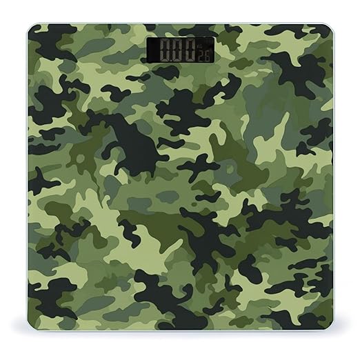 Camo Green Scale for Body Weight Safe Rounded Corners Tempered Glass Digital Bathroom Scale LED Display 400lb Capacity Weight Scales with High Precision Sensors