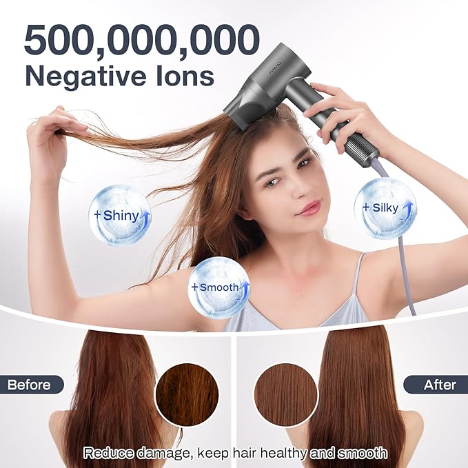 Hair Dryer for Women Professional High-Speed &amp 200 Million Ionic Hairdryer Fast-Drying Low Noise with Magnetic Diffuser &amp Nozzle HD Display Light and Quiet Hair Blow Dryer Gifts for Men a