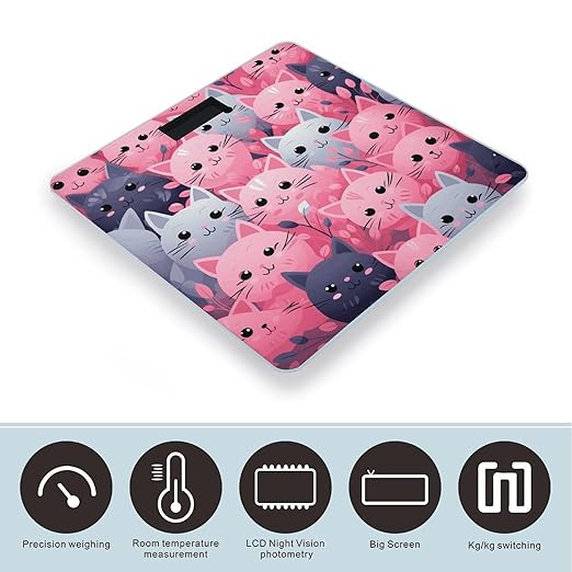 Pink Cat Bathroom Scale Large LCD Backlight Display Digital Scale Rounded Corners Body Scales Automatic Power On/Off Bathroom Scales for Home Bedrooms