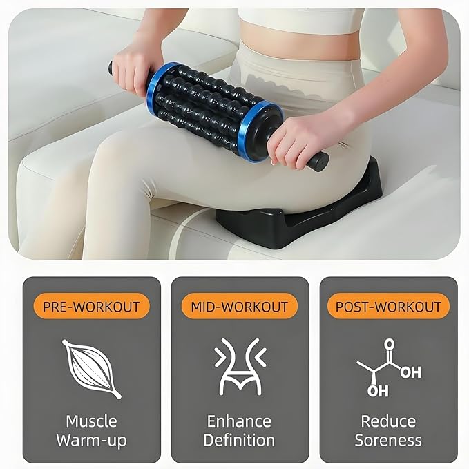 Electric Rolling Percussion Massager Hands-Free Base Deep Tissue Muscle Massager and Back Roller5-Speed Rechargeable Muscle Roller Stick for Legs Foot &amp Calf Massager (Gray)