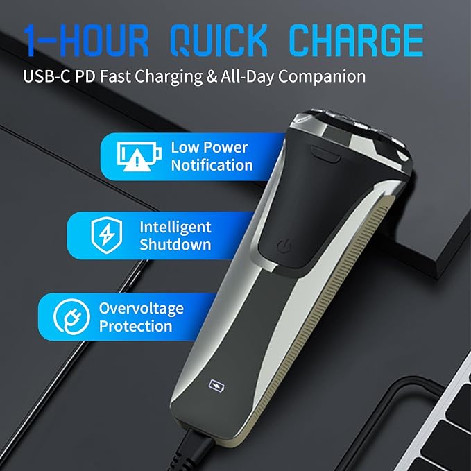 Snapbuy Electric Razor for Men Waterproof Cordless Shaver with 90-Min Runtime4D Floating Precision Blades System Fast Charging Travel-Friendly for Wet &amp Dry Use (Blue)