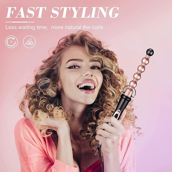 USTAR 5 in 1 Curling Wand for Long Hair Interchangeable Ceramic Barrels 0.35-1.25 Inch Dual Voltage Travel Curling Iron with Heat Resistant Glove 2 Clips Hair Curler for Women Girls Gift