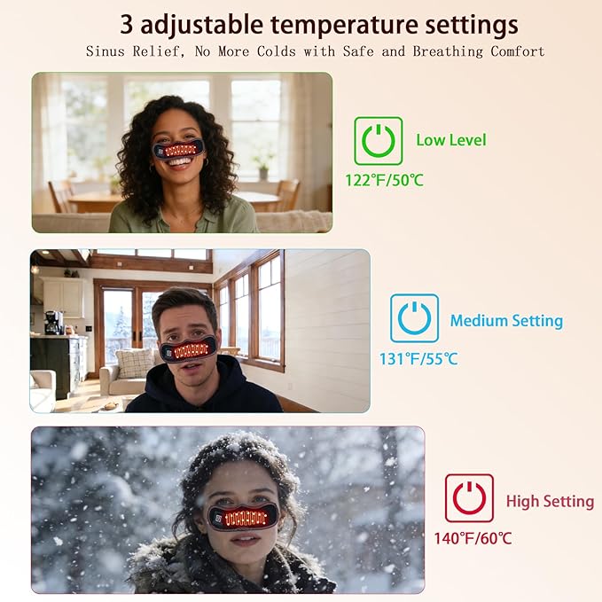 Red Light Therapy for Nose 3 Levels Adjustable Nasal Heating Mask for Relieve Nasal Congestion Sinus Relief No More Colds with Safe and Breathing ComfortSoft Storage Package