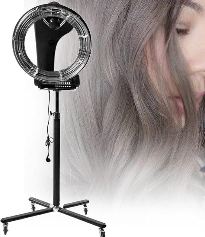 Hair Color ProcessorProfessiona Orbiting Infrared Hair Dryer Freestanding Rotating 3-in-1 Salon Hair Dryer Adjustable Standing with Rolling Base