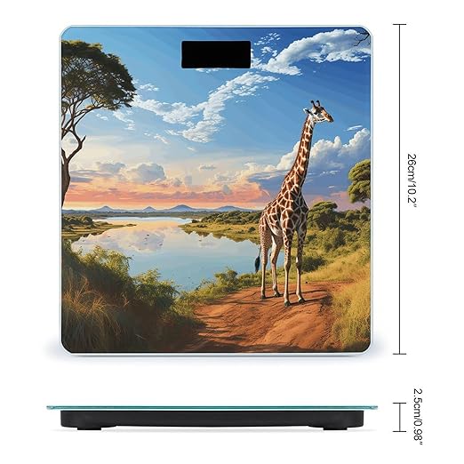 African Landscape with Nile River and Giraffe Scale for Body Weight Anti-Slip Tempered Glass Digital Bathroom Scales Clear LCD Display Weighing Scale Safe Rounded Corners Smart Scales