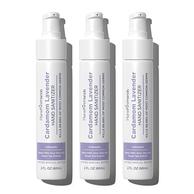 Cardamom Lavender Lotion Hand Sanitizer | Travel Size | Moisturizing Hand Lotion | Made with Aloe Vera &amp Essential Oils | Rich in Vitamin E | Cleanse &amp Moisturize | Scented Hand Sanitizer | 3-