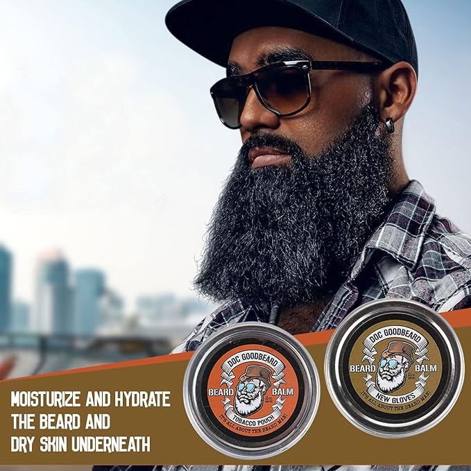 Doc Goodbeard Beard Balm Kit Includes 1 New Gloves Balm and 1 TB Pouch Balm for men All-Natural No Greasy Locks in Moisture for Skin and Beard Promote Beard Growth