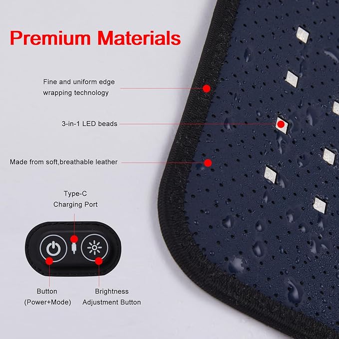 Red Light Therapy Belt for Body 2000mAh Rechargeable Cordless Portable Heating Light Therapy Pad with 660nm &amp 850nm Infrared Light for Back Knee Waist Hand Feet Shoulder Muscle Joint