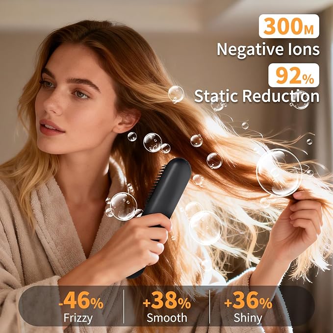 Go Brush Pro 3-in-1 Cordless Negative Ion Hair Straightener &amp Curle &amp Comb 4 Temps Intelligent Control Fast Heating MCH Ceramic Coating Anti-scalding Comb Teeth Smoothes Frizz