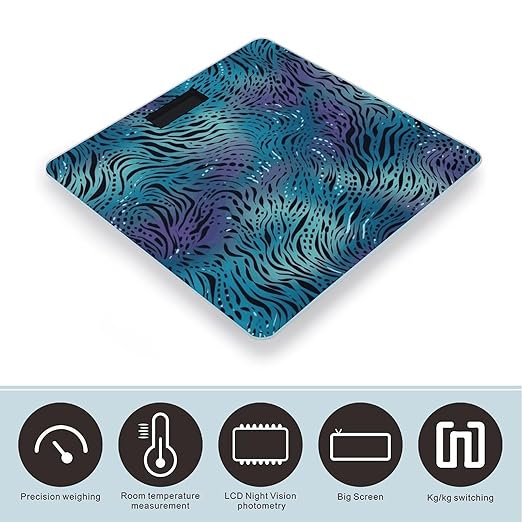 Blue Zebra Print Smart Scale for Body Weight Accurate Bathroom Scale with LED Display Digital Weight Scales Weighing Machine High Precision Scales for Bath Home