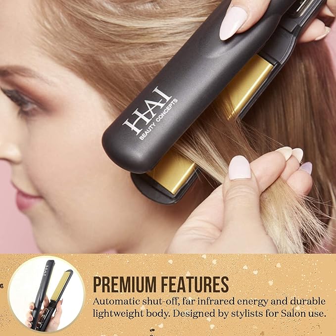 HAI Beauty Concepts Convertible Flat Iron for Women Professional Ceramic Fast Heating Hair Flat Iron with 5 Temperature Levels - Best Hair Straightener for All Hair Types - Gold