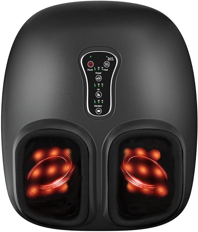 Foot Massager with Heat Vibration &amp Rolling Compression - Plantar Fasciitis Relief Neuropathy Pain Relief Fits Size up to 13 Multiple Modes Ideal Gifts for Men/Women