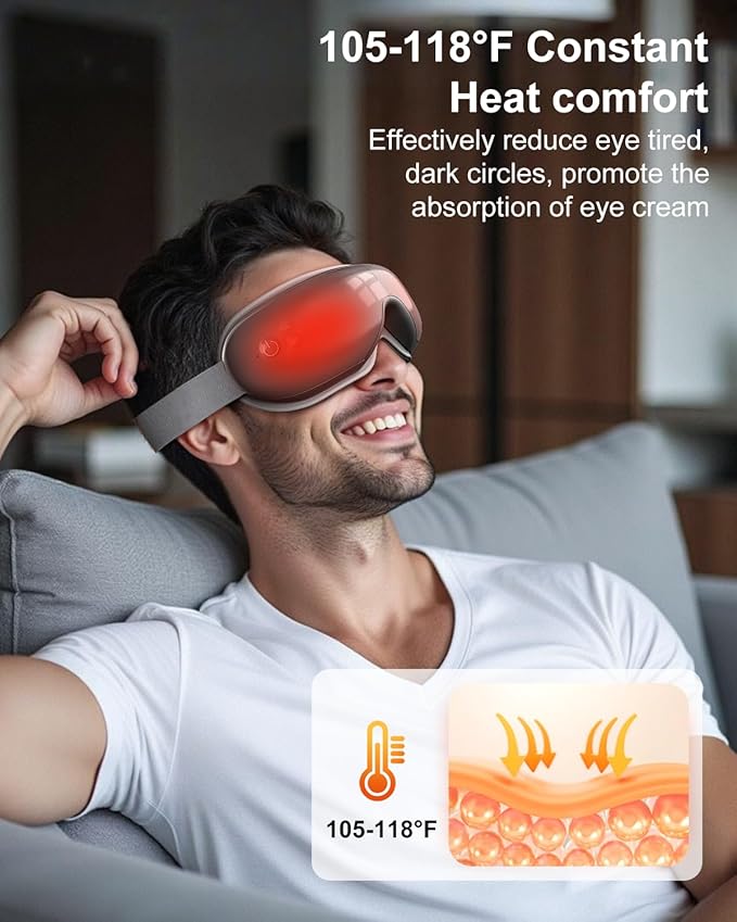 cotsoco Eye Massager with Heat &amp Bluetooth Music Mothers Day Birthday Gifts for Women Reduce Eye Strain Headache Relief and Improve Sleep Eye Care Device for Migraine-Grey