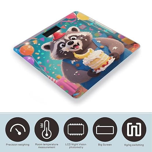 Cute Raccoon Scale for Body Weight Sturdy Tempered Glass Weighing Scales with LCD Display Accurate Digital Bathroom Scale Convenient Body Fat Smart Scales Easy Read