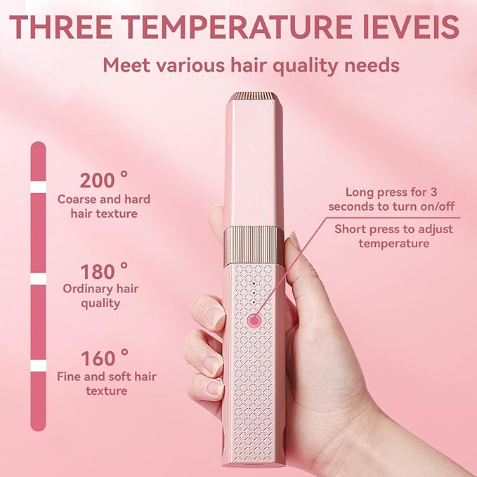 Hair Straightener Flat Iron Cordless Quickly Heating Rollers Hair Curlers Hair Curling Iron Hot Tools Flat Iron for Girls Women(Pink)
