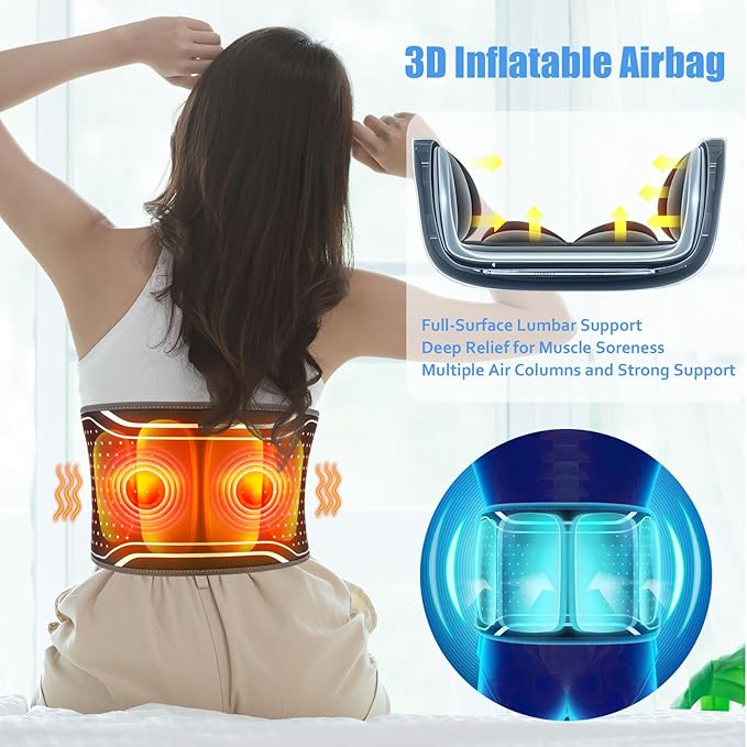 Cordless Hating Pad with Massager Heating Pad for Back Pain Relief Vibration Massage Heated Waist Belt Support Portable Low Back Massager with 5 Heating Levels Gifts for Women Men (Black-air)