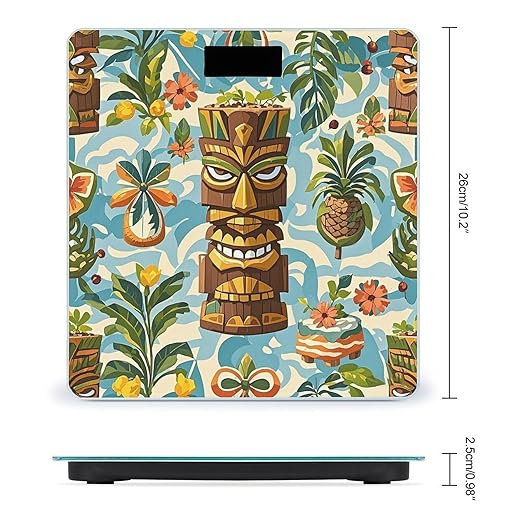 Vintage Aloha Tiki Pattern Scale for Body Weight Highly Accurate Digital Bathroom Body Scale Digital Bathroom Scales for People Anti-Slip Large LCD Display Smart Scales