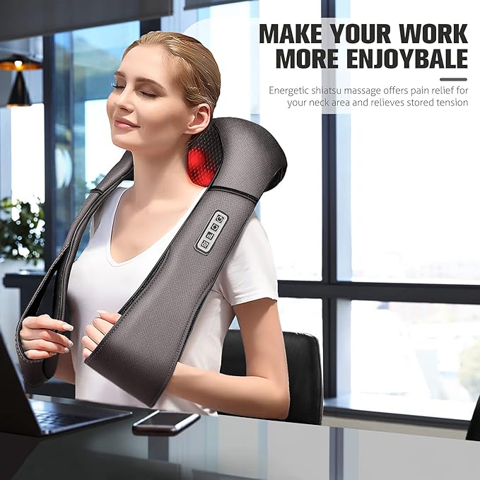 MagicMakers Neck Massager with Heat Gifts for Women Men Dad Mom Family Friend Mothers Day Fathers Day Christmas Shiatsu Kneading Back Massager for Shoulder Pain Relief Muscle Soreness