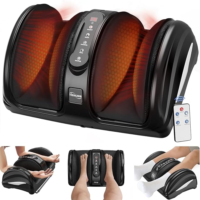 TISSCARE Foot Massager for Neuropathy: Shiatsu Feet Massager with Heat for Plantar Fasciitis Pain Relief Circulation Deep Kneading Relaxation Massage for Women Men