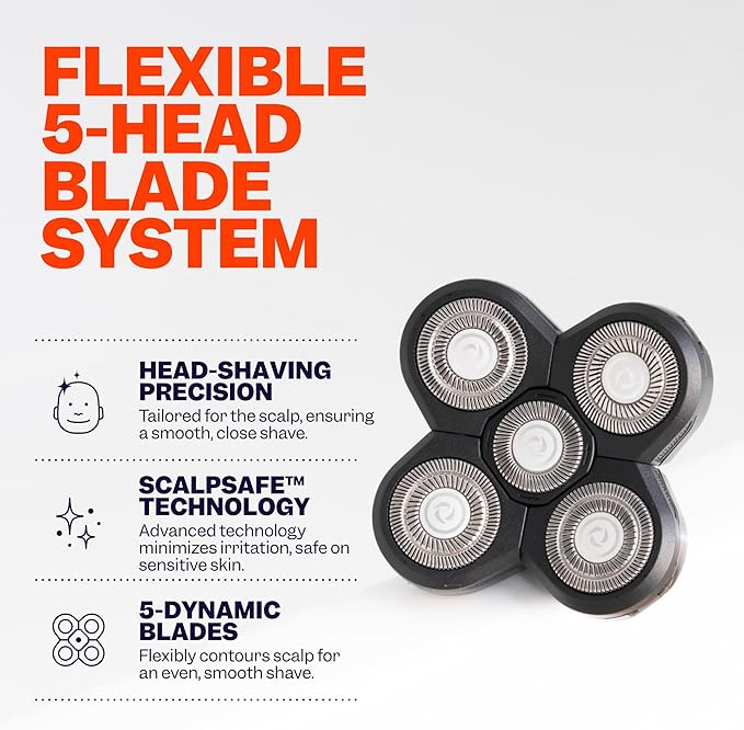Freebird FlexSeries™ Shaver and Blade - Fast Smooth Water-Resistant Electric Head Shaver with 5 Flexible Blades USB Rechargeable Ideal for Bald Men and Women