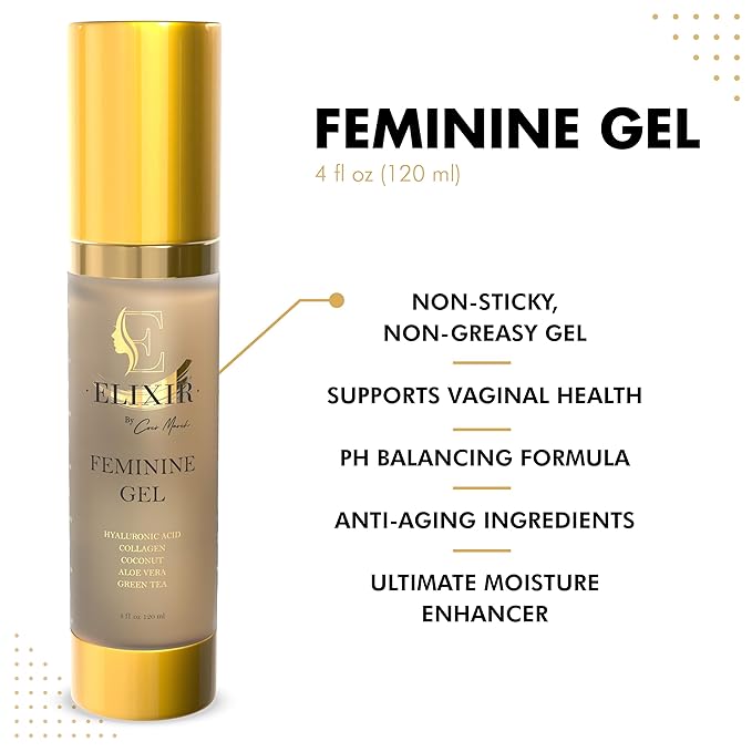 Elixir by Cocó March Vaginal Rejuvenating Feminine Gel Plant Based Hyaluronic Acid Collagen Aloe &amp Banana Extract Alleviates Discomfort Non-Sticky Non-Greasy Formula - 4 Fl Oz