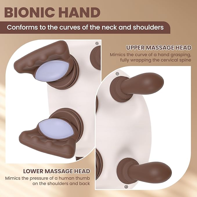 Neck Massager with HeatCordless Electric Shiatsu Neck and Back Massager 3 Speeds 2 Heat SettingsPortable Heated Neck Massager4D Kneading Neck and for Muscle Relax (White + Khaki)
