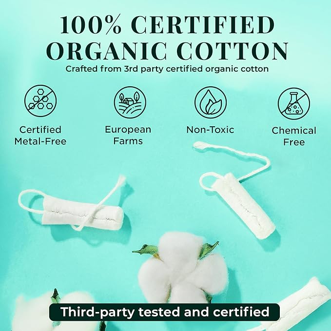 Tampon Tribe Regular Organic Tampons for Women | 96 Non-Toxic Tampons | Natural 100% Organic Cotton Hypoallergenic Metal and Chemical Free with Biodegradable Applicator | (96 Count - Regular)