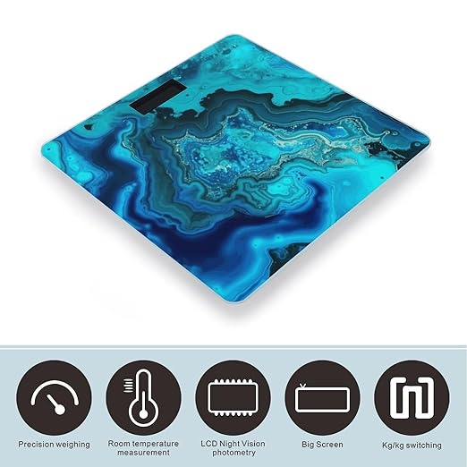 Bright Aqua Blue Turquoise Scale for Body Weight Safe Rounded Corners Tempered Glass Digital Bathroom Scale LED Display 400lb Capacity Weight Scales with High Precision Sensors