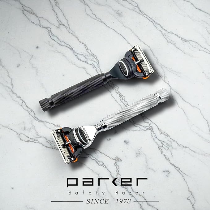 Parker 5-Blade Razor Handle Compatible with Gillette® Fusion® Cartridges – Weighted Metal Handle with Textured Grip for Smooth Tug-Free Shaving | Luxury Men’s Gift | 1 Cartridge Included (CHROME)