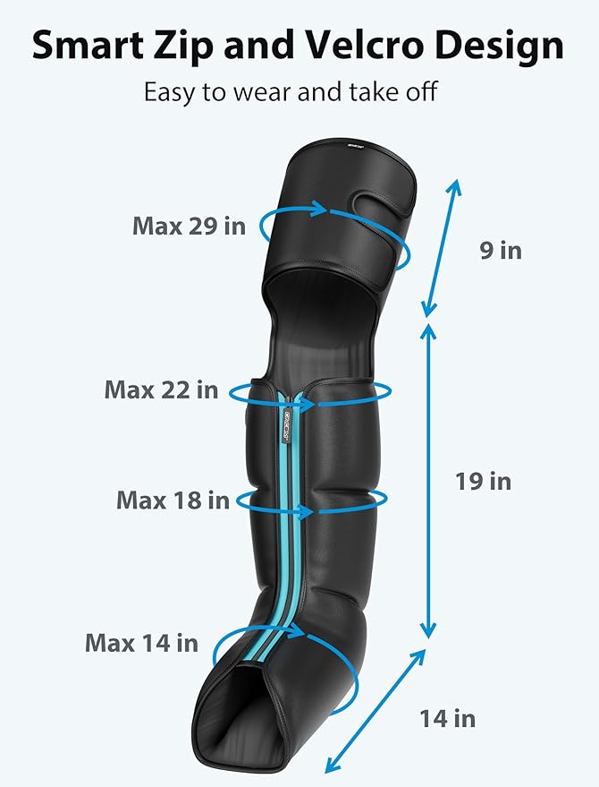 CINCOM Cordless Air Compression Massager - Rechargeable Leg &amp Foot Boots with 3 Modes 10 Intensity Levels 5 Timer Settings for Circulation Pain Relief Edema RLS &amp Recovery