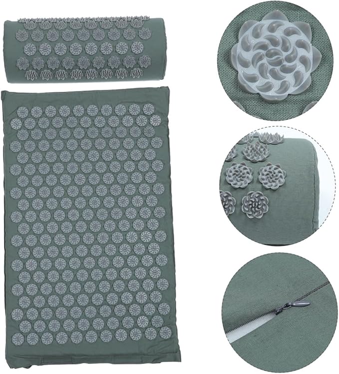 Acupoint Massage Mat and Pillow Set with Carrying Bag Grey Acupressure Massage Mat for Body Relaxation and Neck Back Relief Suitable for Yoga and Health Care