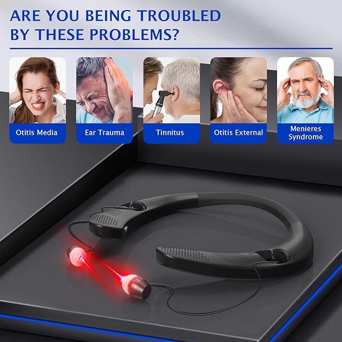 KTS Neckband Red Light Ear Therapy Device Red Light Device for Ear Comfort with 650nm Wavelength&amp3 Power Levels Auto Timer Portable Neck-Hanging Design