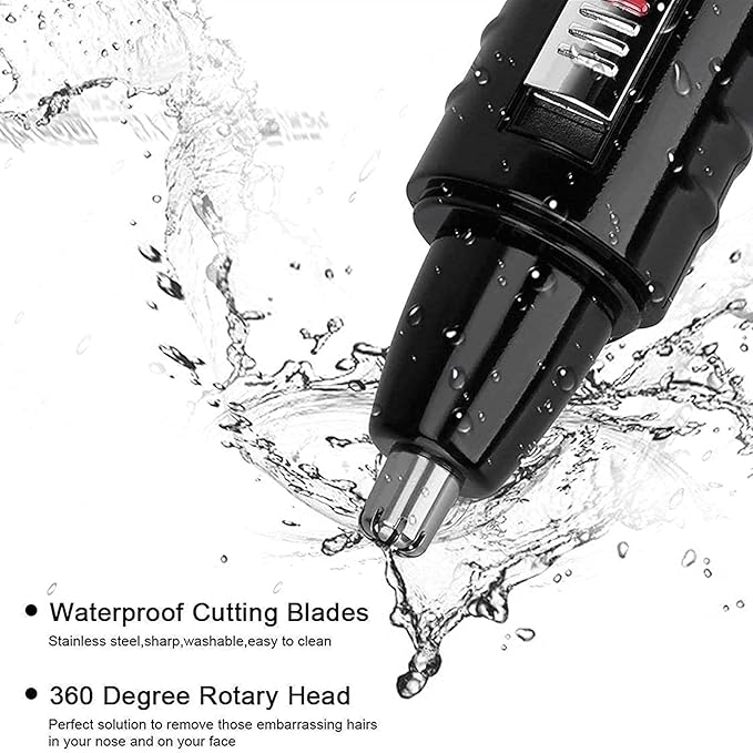 Water Resistant Stainless Steel Nose and Ear Hair Trimmer with LED Light Suitable for Men's Nose Hair Trimming