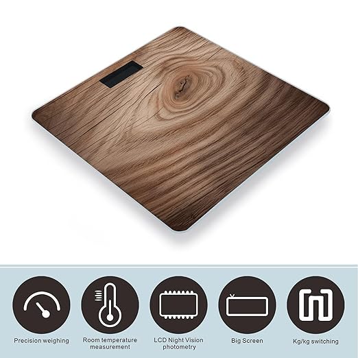 Wood Grain Scale for Body Weight Highly Accurate Digital Bathroom Scale Sturdy Tempered Glass Weighing Scales with LCD Display Fashion Body Fat Smart Scales 400lb
