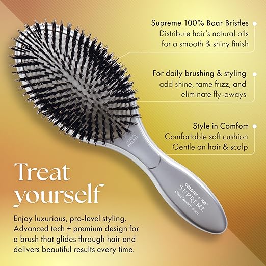 Olivia Garden Ceramic + Ion Supreme Styler Cushion Paddle Brush - Boar &amp Ionic for Shine Frizz Control &amp Smoother Hair