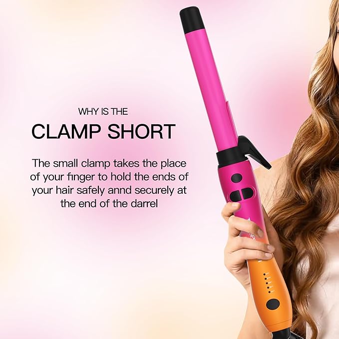 Extra-Long Barrel Rotating Curling Iron with Short Clamp Automatic Curling Iron 1 Inch Creates Loose Curls – for Medium and Long Hair High Heat 410°F Instant Heat up Double Ceramic Dual Voltage