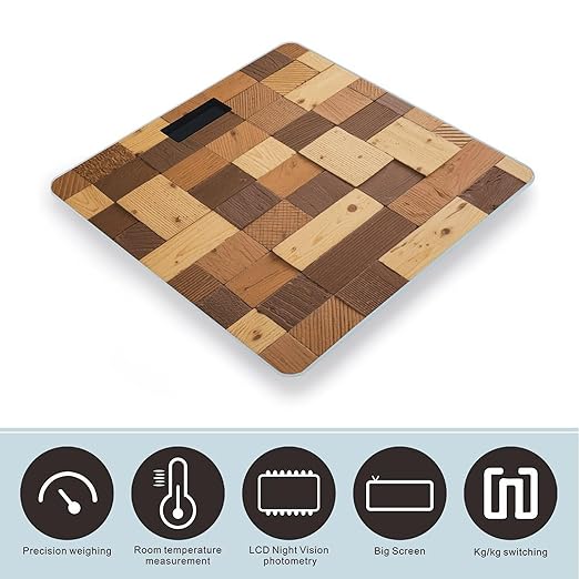 Faux Wood Bricks Weight Scale Large Bathroom Scales Digital Weight with Bright LED Display Non Slip Automatic Weighing Scale Fashion Weighing Machine for Body