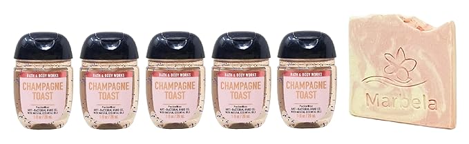 Bath &amp Body Works Champagne Toast Champagne Toast 5 Pack PocketBac Hand Sanitizer with a Himalayan Salts Springs Sample Soap.