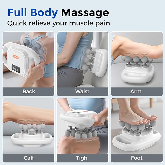 FEIERDUN 16-Head Massage Gun Set Deep Tissue Percussion Massager with 8 Modes &amp 50 Intensities Portable Quiet Muscle Massage Gun for Legs Waist Back Neck Buttocks Muscles Pain Relief White