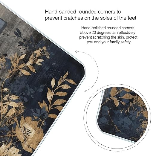Gold and Black Flowers Scale for Body Weight Highly Accurate Digital Bathroom Body Scale Digital Body Weight Scale Tempered Glass LCD Display Batteries and Tape Measure
