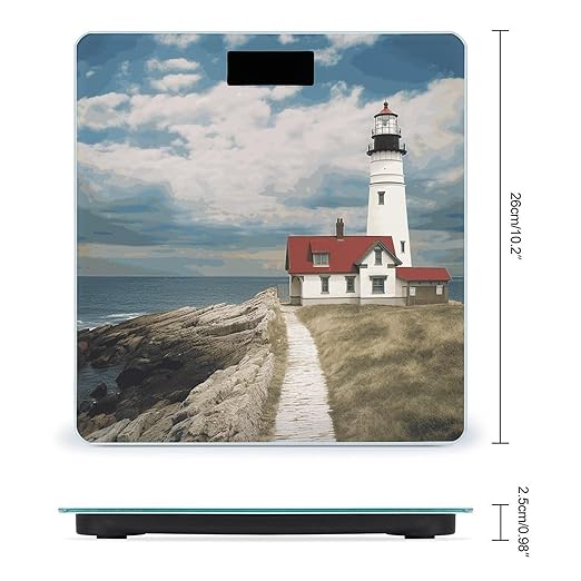 Lighthouse Backdrop Digital Bathroom Scale Fashion Unique Weight Scale BMI Anti-Slip Precision Weighing Scales Suitable for Home Bedrooms Use and Gift