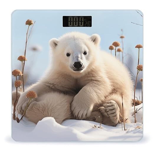 Cute Polar Bear Animals Bathroom Scale Rounded Smart Scale for Body Weight Automatic Power On/Off Weight Scales Accurate Bathroom Digital Scales for Pet Home Bedroom Kitchen