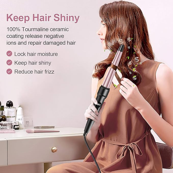 4 in 1 Curling Iron Wand Set 1inch Curling Iron 3 Barrel Hair Waver with 2 Ceramic Tourmaline Barrels 0.35-1.2inch and Hair Straightener LCD Temp Control Instant Heat Up Include Glove &amp 2 Hair