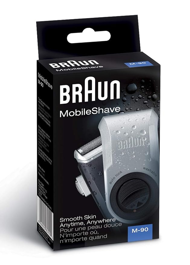 Braun MobileShave M-90 Travel Shaver Silver (Precision Trimmer Smart Foil Wide Floating Foil Washable)